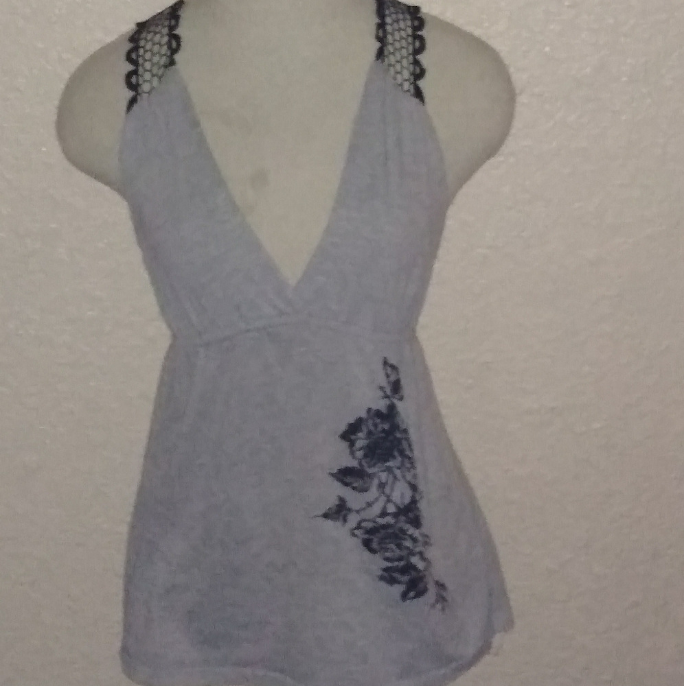 Deep V-Neck Rose Detail with lace/crochet back